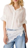 Steve Madden Delphi Lace & Pleat Detail Cotton Button-Up Shirt