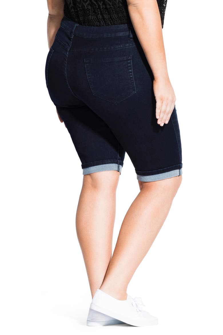 Distressed Denim Bermuda Shorts, Alternate, color, DARK DENIM
