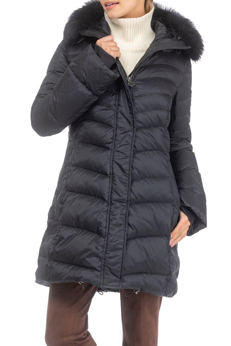 Apres-Ski Chevron Long Parka with Detachable Toscana Lamb Hood Trim, Alternate, color, Black/Black