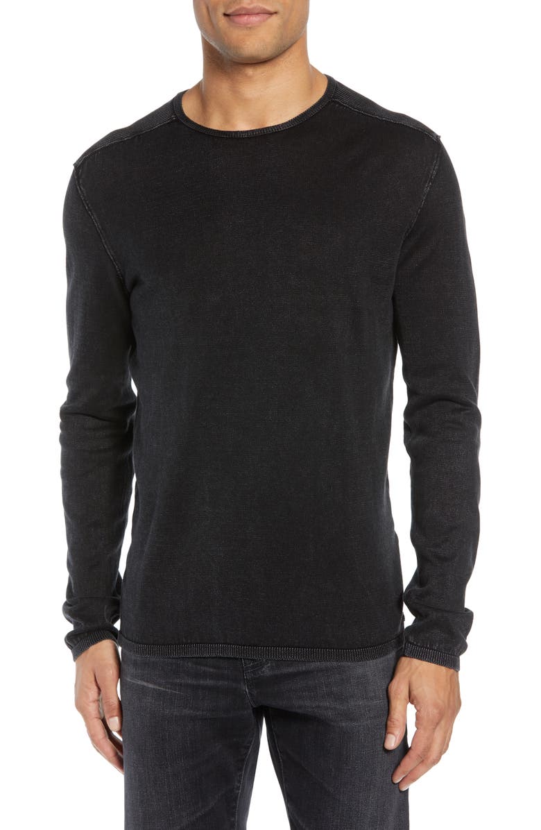 John Varvatos Walter Long Sleeve Acid Wash Crewneck T-Shirt, Main, color, Black