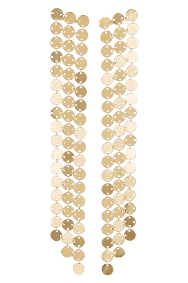 Laser Disc Drop Earrings, Main, color, YELLOW GOLD