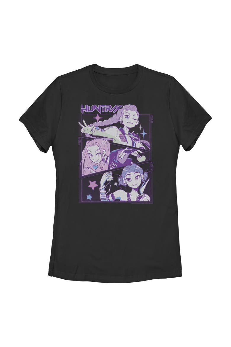 Womens KPop Demon Hunters Huntrix Group Panels T Shirt, Main, color, Black