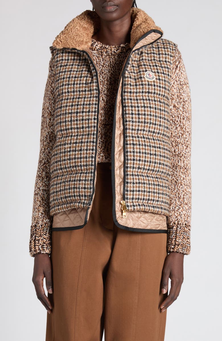 Moncler Touvet Check Pattern Wool Blend Vest, Main, color, Brown/ Beige Check