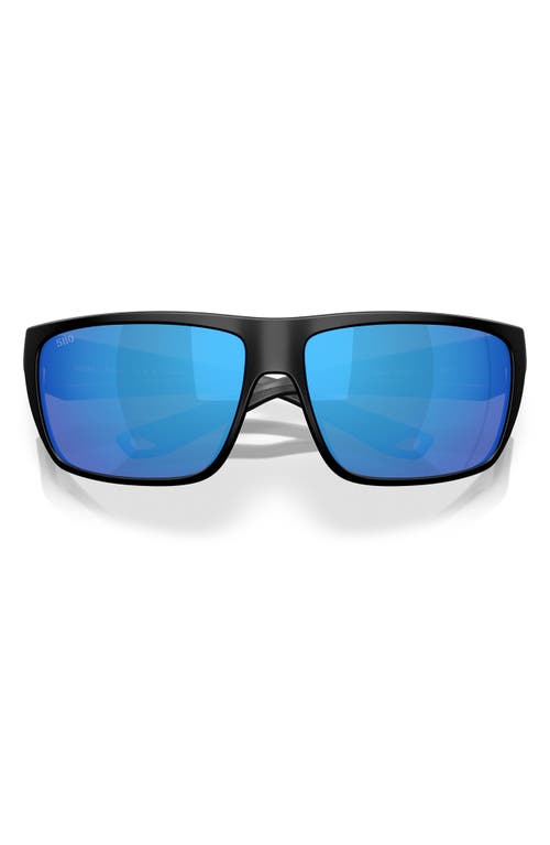 Costa Del Mar 64mm Polarized Rectangular Sunglasses In Matte Black/blue Mirror 580g