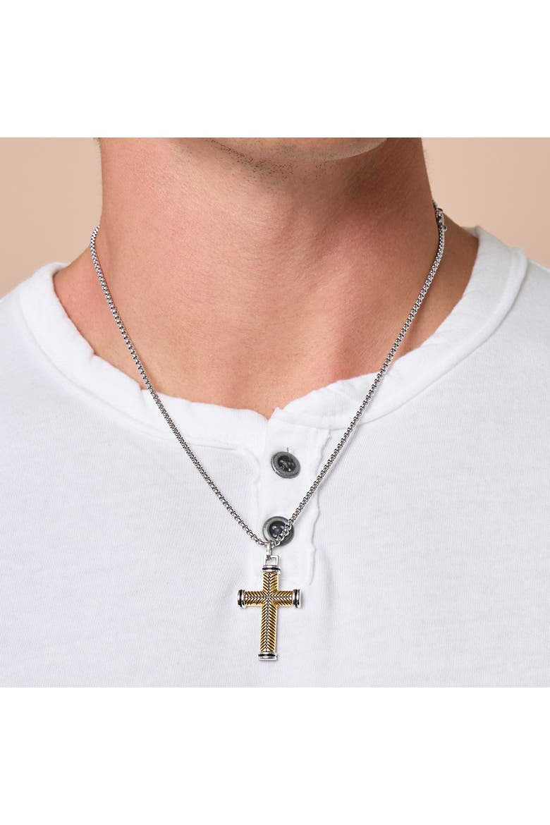 Stainless Steel (316L) Two Tone Cross Necklace, Alternate, color, gold, silver