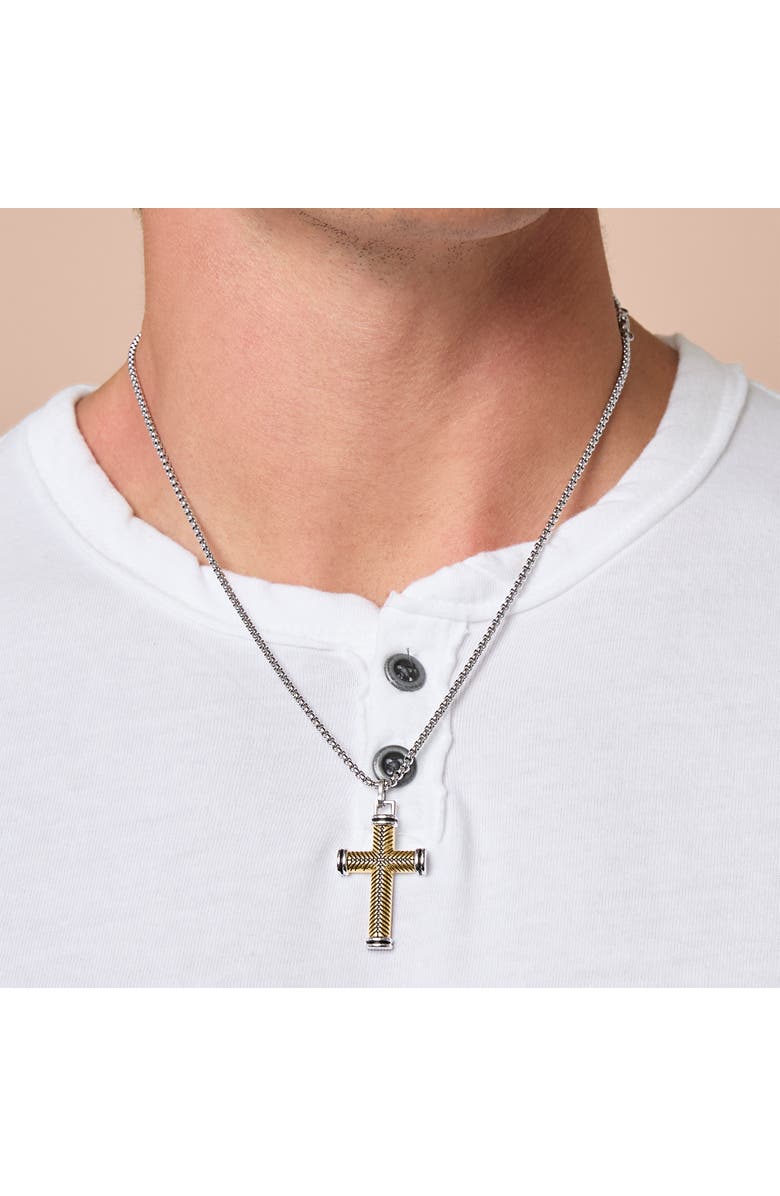 Lucky Brand Stainless Steel (316L) Two Tone Cross Necklace, Alternate, color,