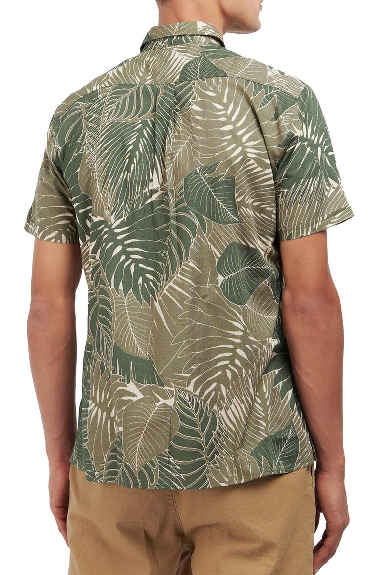 Cornwall Leaf Print Short Sleeve Button-Up Shirt, Alternate, color, OLIVE