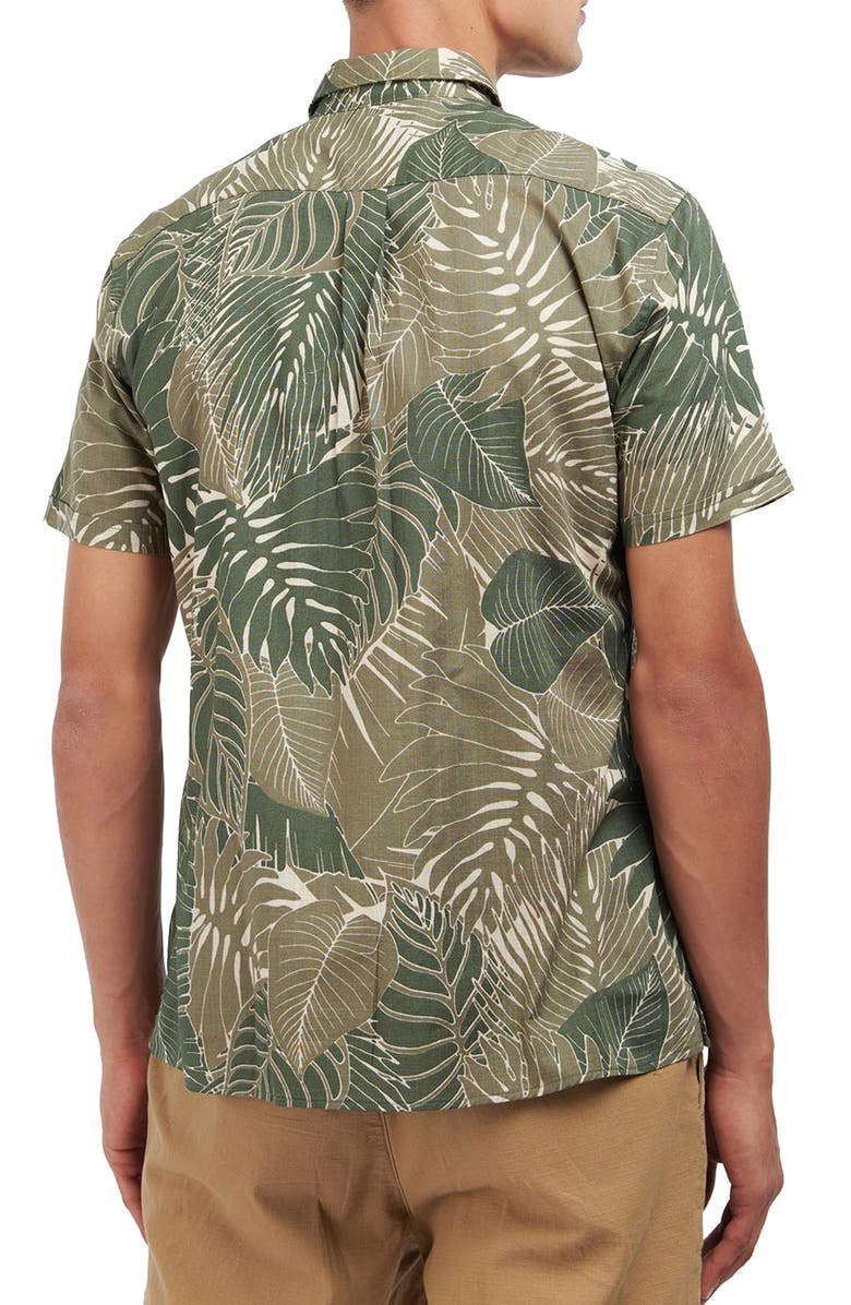 Barbour Cornwall Leaf Print Short Sleeve Button-Up Shirt, Alternate, color, Olive