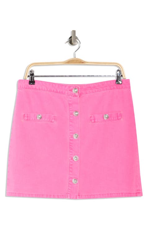 Kris Button Front Cotton A-Line Miniskirt
