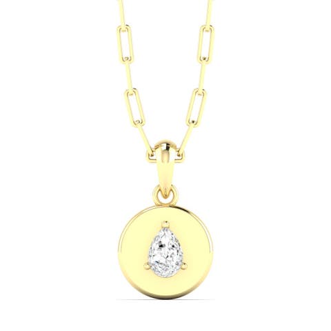Pear Disc Lab Diamond Pendant in 14K