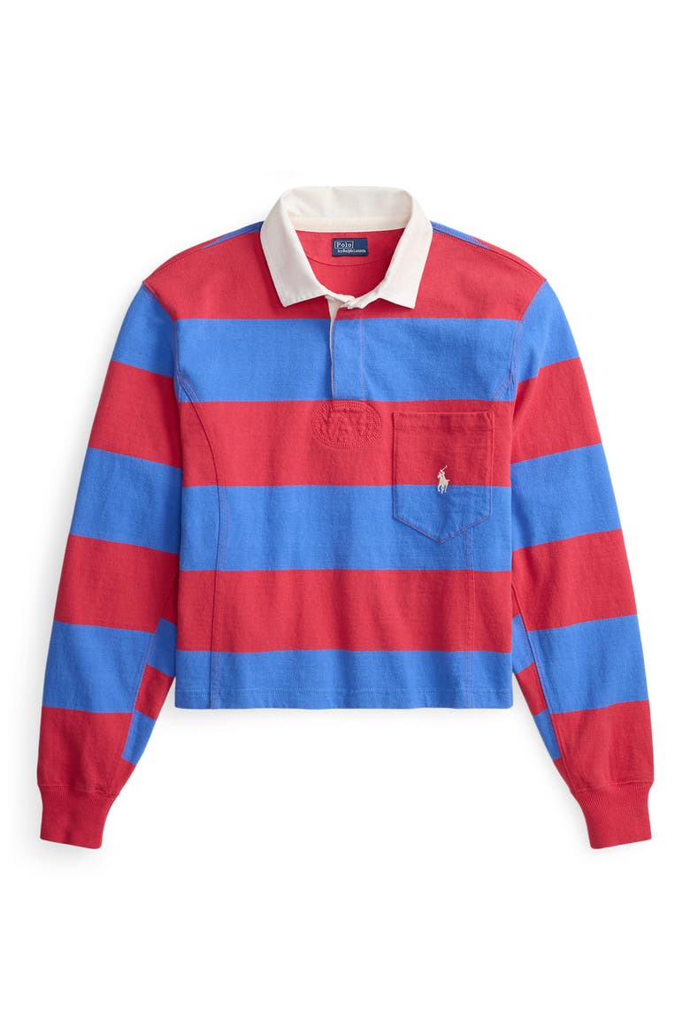 Stripe Jersey Rugby Shirt, Alternate, color, SUNSET RED/ GREENWICH BLUE