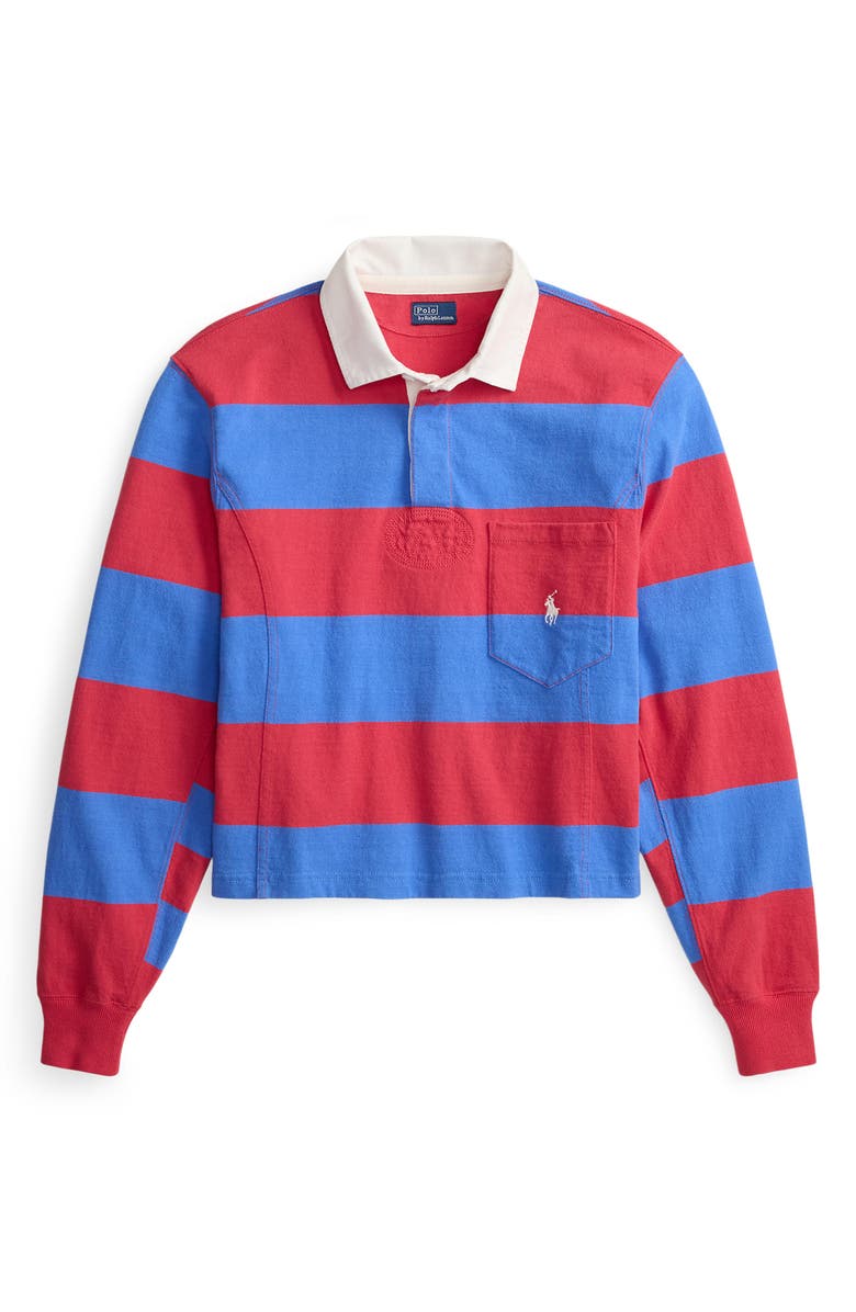 Polo Ralph Lauren Stripe Jersey Rugby Shirt, Alternate, color, Sunset Red/ Greenwich Blue