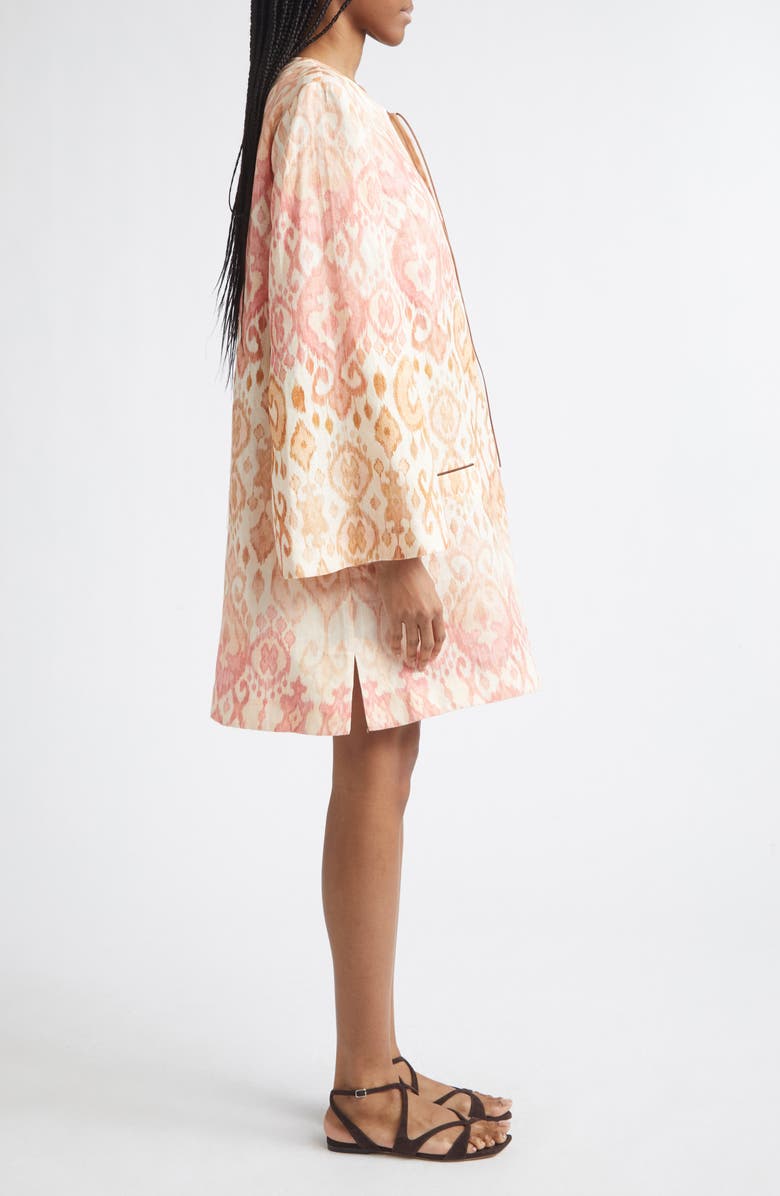 Zimmermann Aster Print Long Sleeve Linen Shift Dress, Alternate, color, Pink Ikat