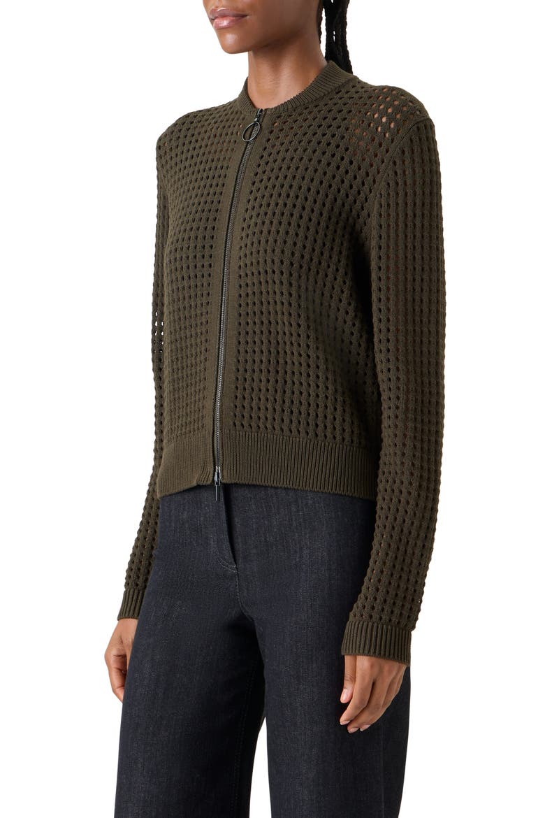 Chunky Open Stitch Zip Cardigan, Main, color, OLIVE
