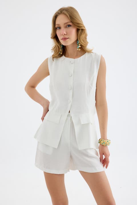 Anaelle Gold Button Flared Tailored Vest