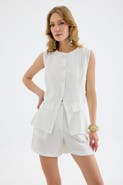Monlicia Anaelle Gold Button Flared Tailored Vest