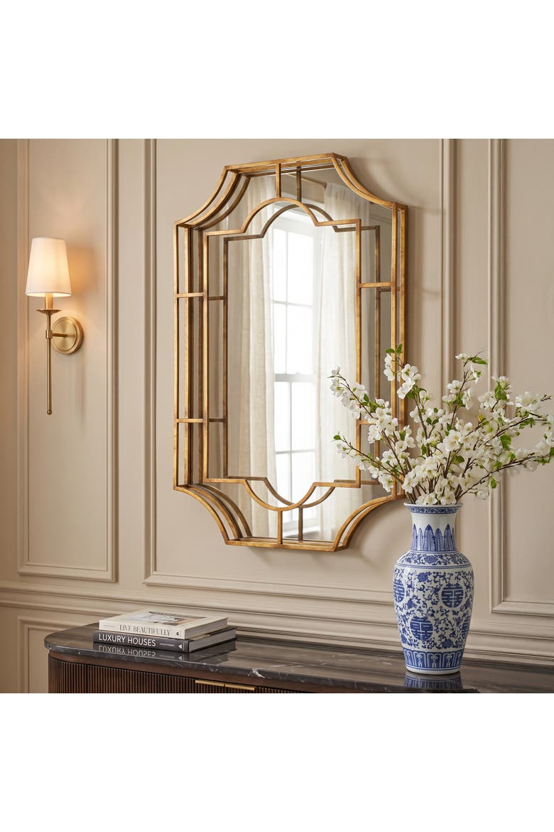 Art Deco Metal Framed Wall Mirror, Gold, Alternate, color, Gold
