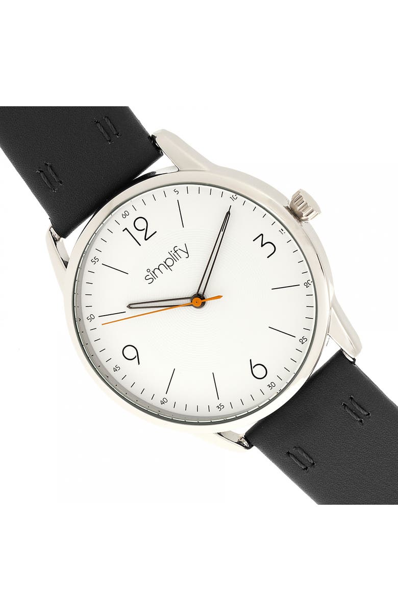SIMPLIFY The 6300 Leather-Band Watch, Alternate, color, Black/White