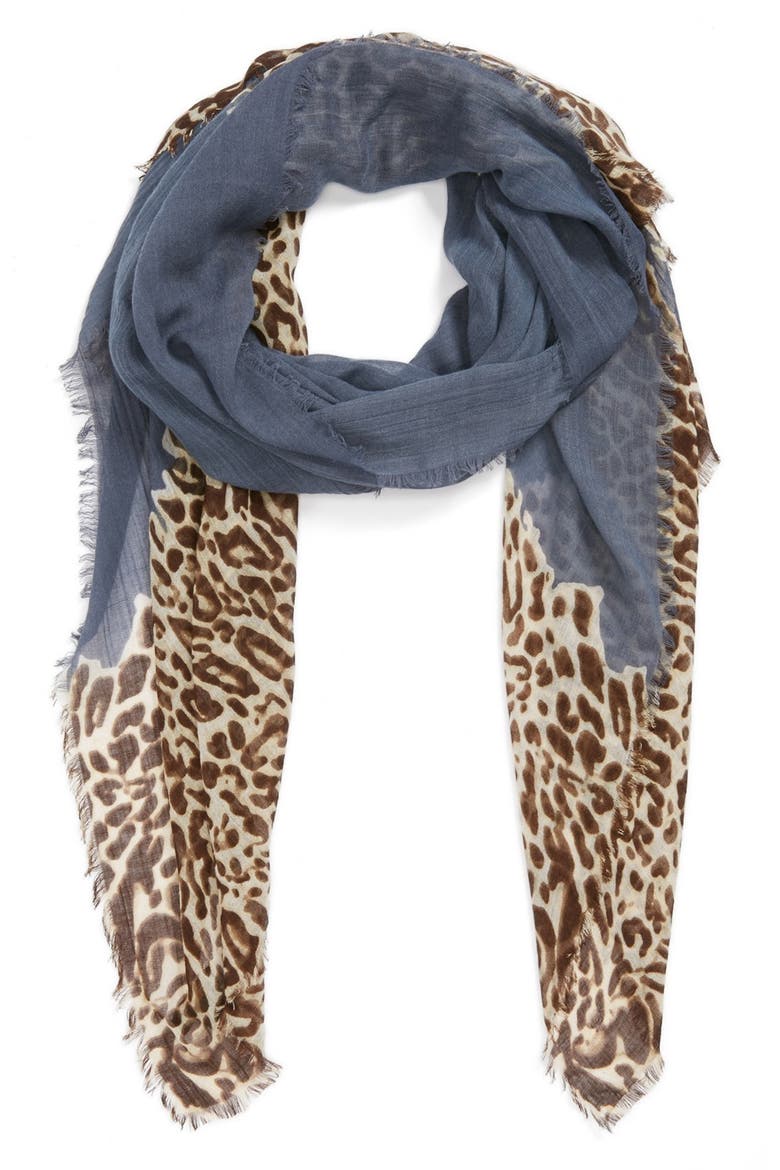 Leopard Print Scarf, Main, color, ANTIQUE BLUE HEATHER