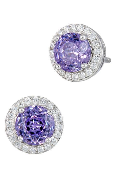 Floral Faceted Round Cubic Zirconia Halo Stud Earrings