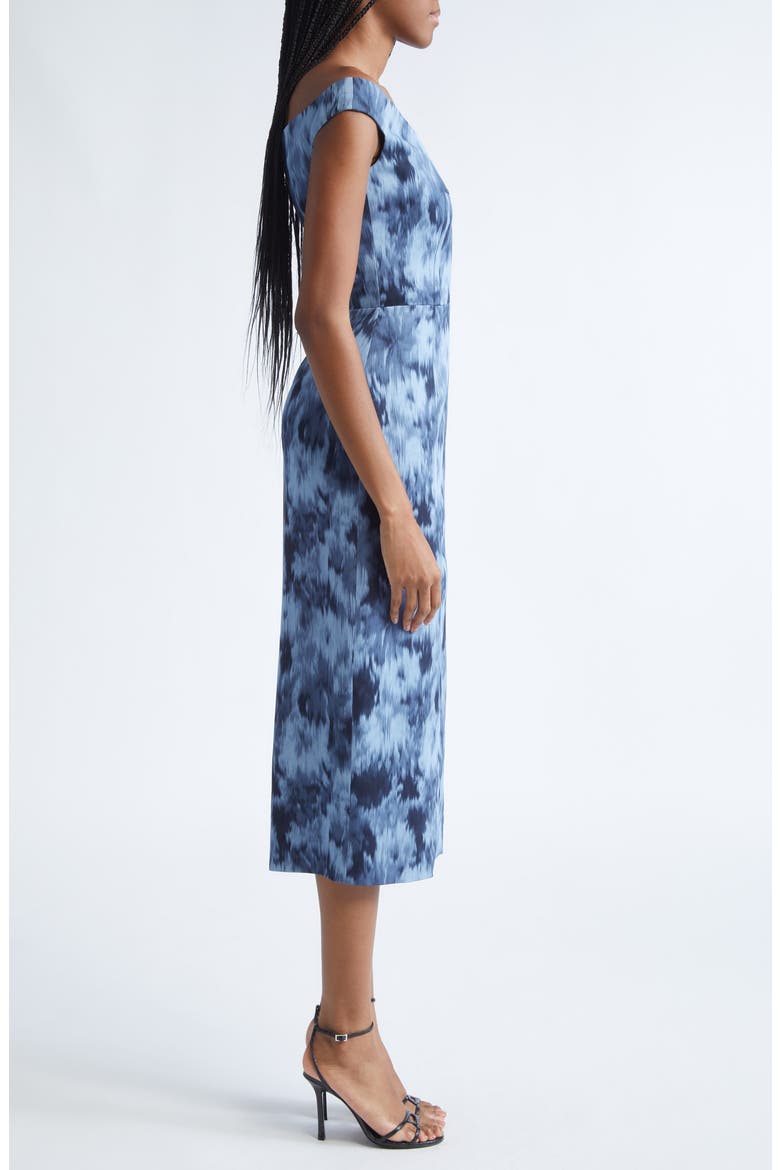 Floral Chiné Stretch Cady Sheath Dress, Alternate, color, LAKE MULTI