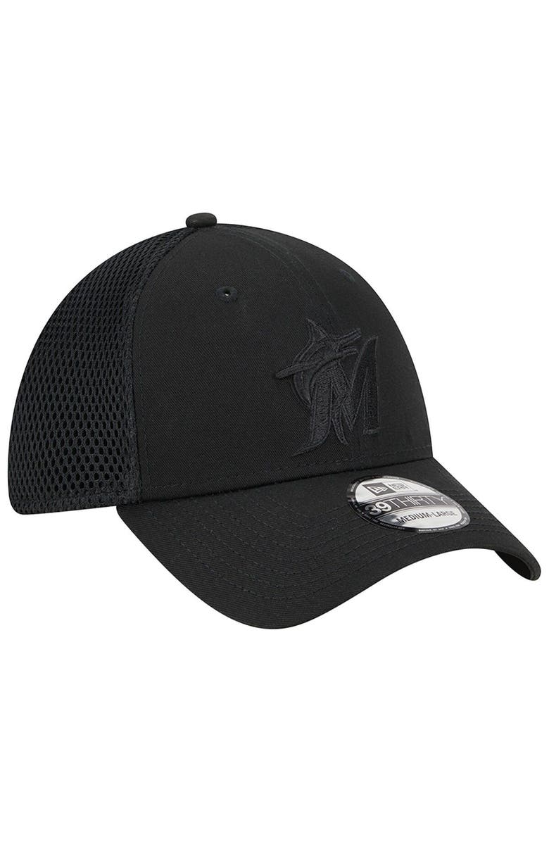 New Era Men's New Era Miami Marlins Black-on-Black Neo Mesh 39THIRTY Flex Hat, Alternate, color, 