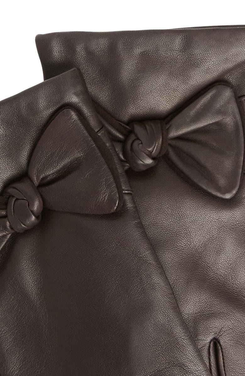 Bruno Magli Cashmere Lined Leather Bow Gloves, Alternate, color, Brown