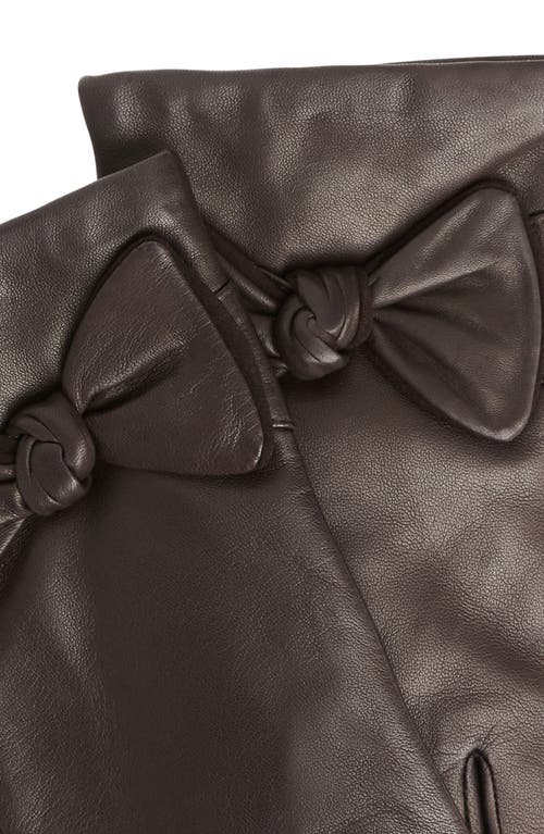 Bruno Magli Cashmere Lined Leather Bow Gloves In Brown