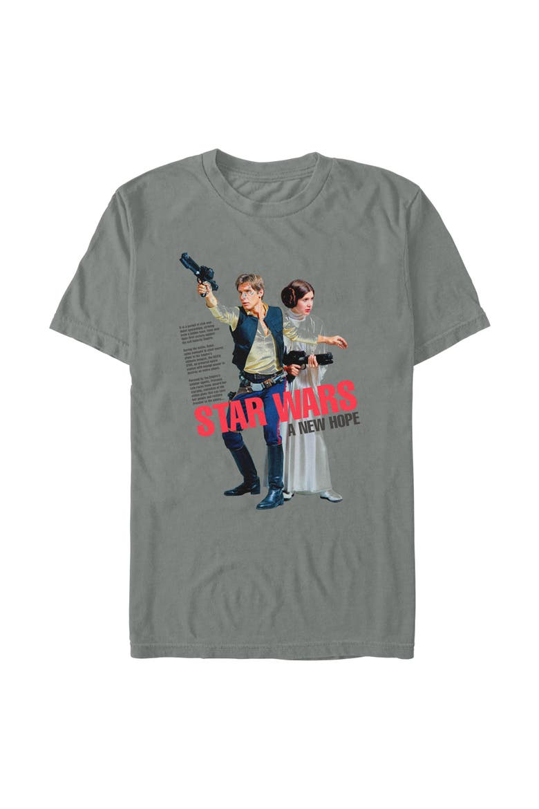 Men's Star Wars Han Solo and Leia Attack Pose  Graphic T-Shirt, Alternate, color, Grey
