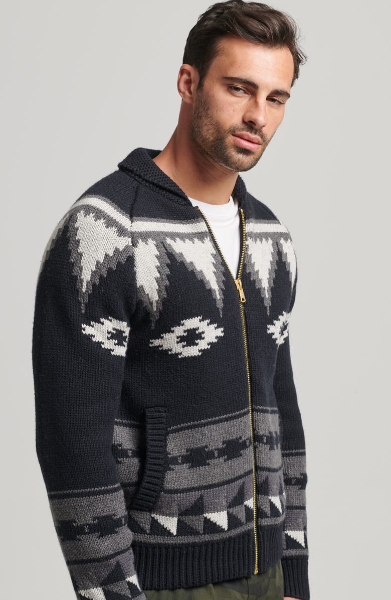 Superdry Shawl Collar Zip-Up Sweater, Alternate, color, 