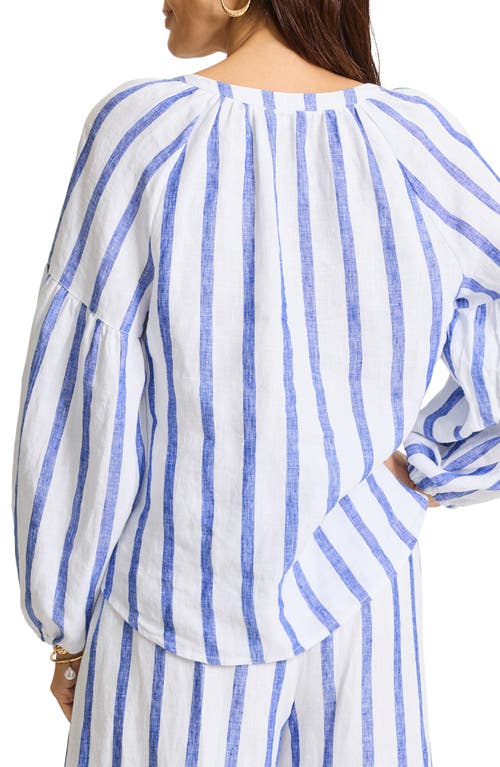 Tommy Bahama Coastalina Balloon Sleeve Stripe Linen Top In Cobalt Haze