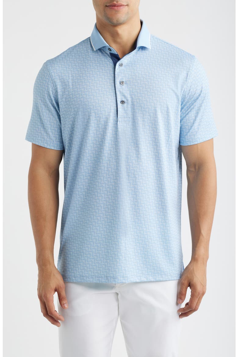 Rogue River Wave Print Performance Golf Polo, Main, color, WOLF BLUE