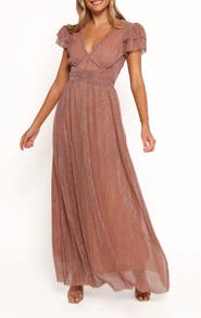 Petal 
Pup Cressida Metallic Puff Sleeve Maxi Dress