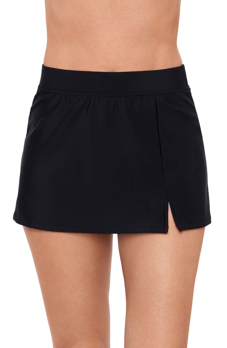 Aqua Green Full Coverage Skirted Swimsuit Bottom with Side Slit, Main, color, Black