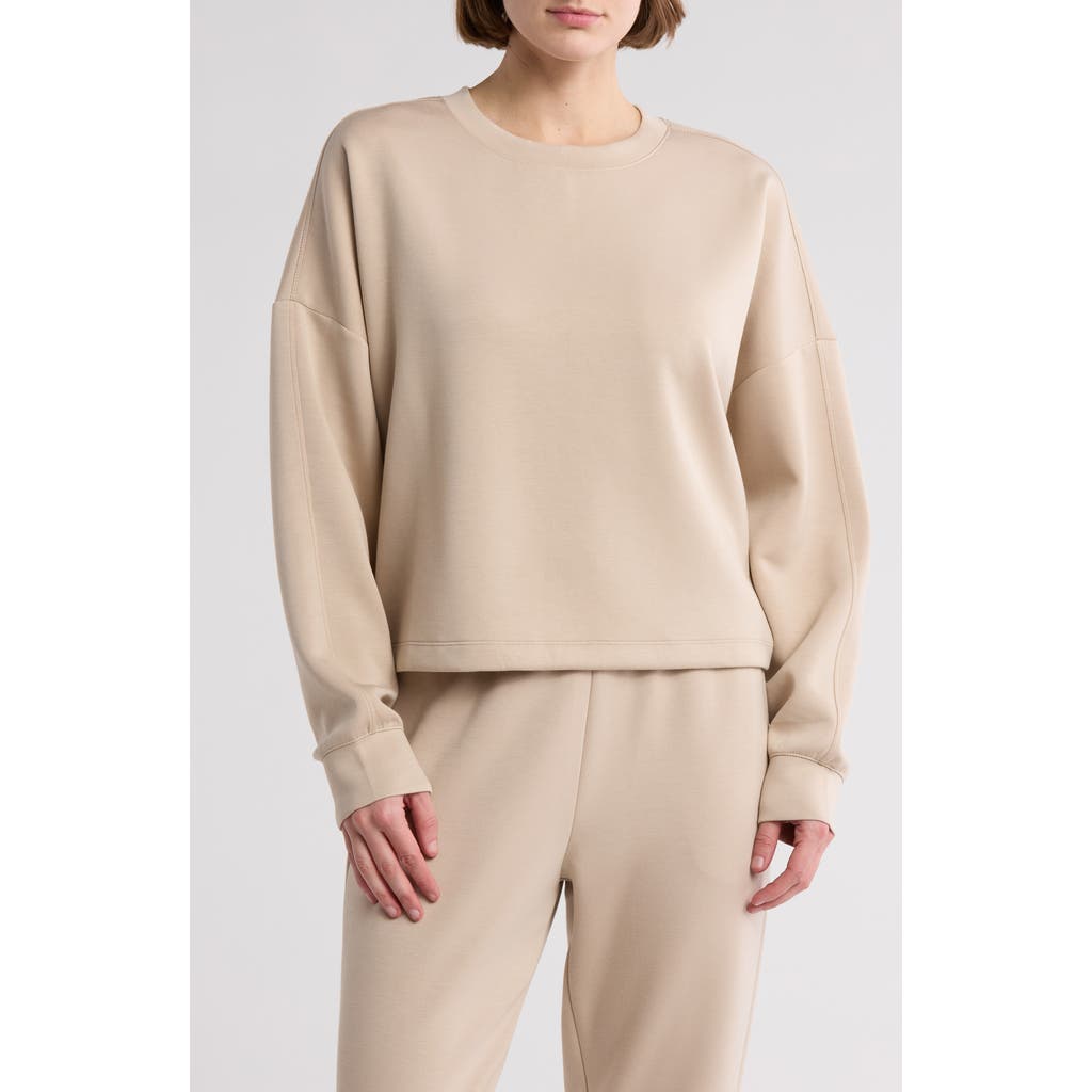 Z By Zella Crewneck Scuba Sweatshirt In Tan Oxford