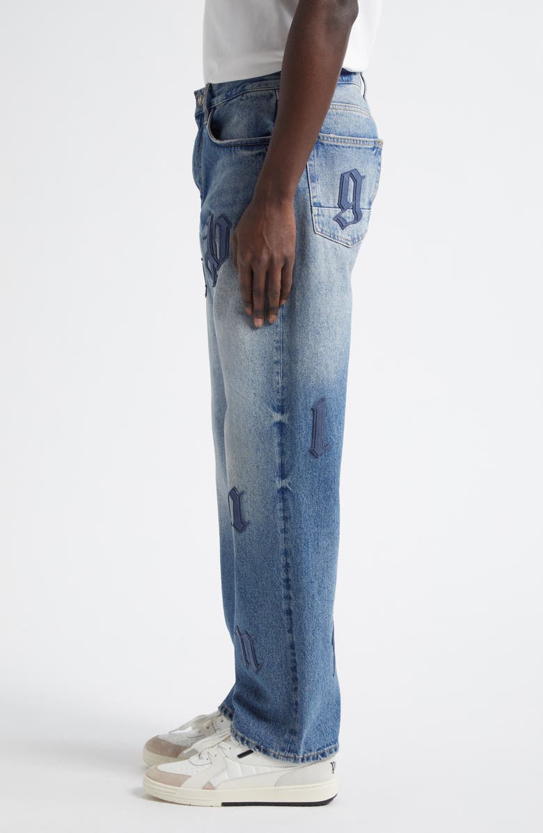 Palm Angels Logo Patch Straight Leg Jeans, Alternate, color, 