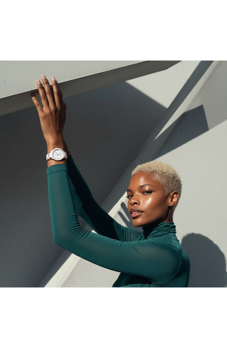 NCMPRBL Petite Link Butterscotch Quartz Movement Ceramic Bracelet Watch, 34MM, Alternate, color, White Brilliant, Rose Gold