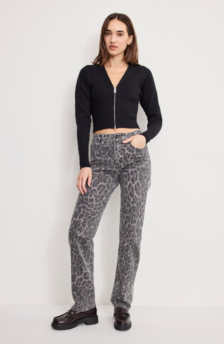 Good American Zip Front Bustier Sweater, Alternate, color, Black001