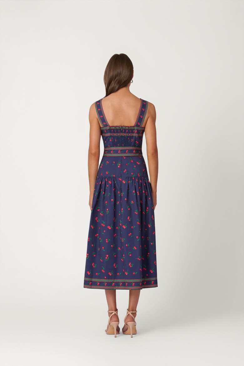 Cherry Border Print Poplin Kora Dress, Alternate, color, Navy/Cherry