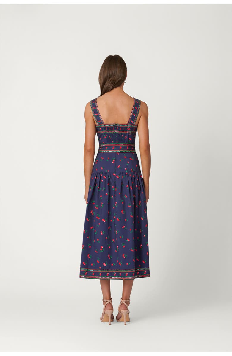 Shoshanna Cherry Border Print Poplin Kora Dress, Alternate, color, Navy/Cherry