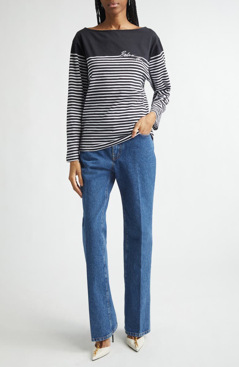 Balmain Paris Logo Marinière Stripe Cotton T-Shirt, Alternate, color, Eab Blk/ White