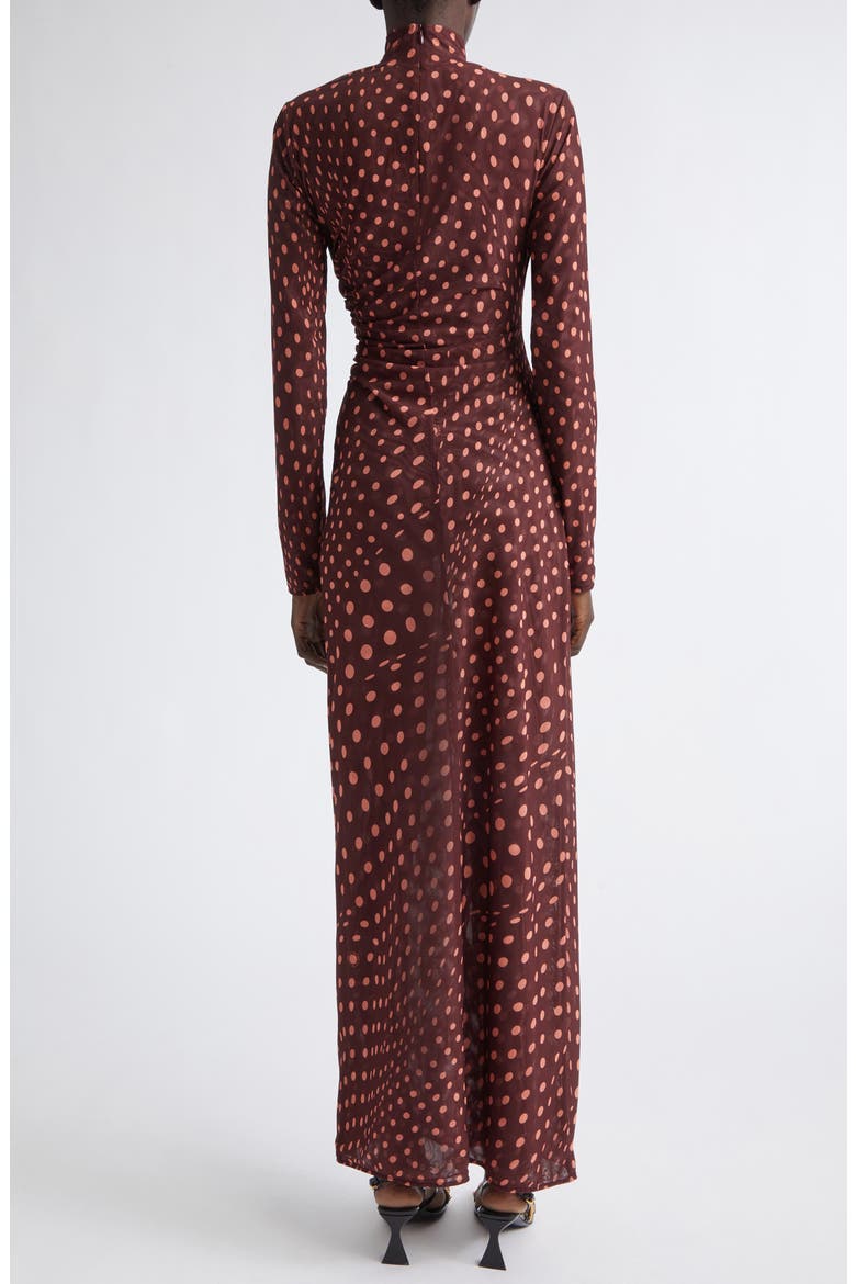 Polka Dot Mesh Long Sleeve Ruched Maxi Dress, Alternate, color, BURGUNDY/ PINK