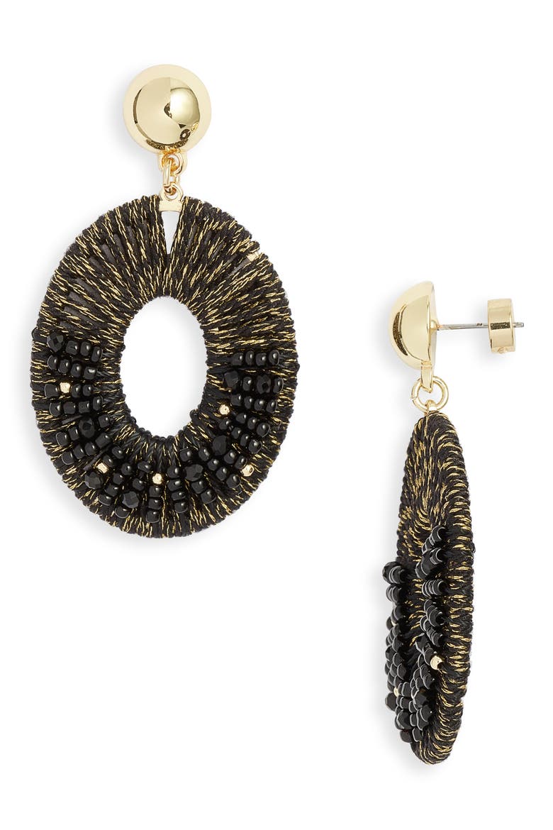 Beaded Oval Drop Earrings, Main, color, BLACK- GOLD