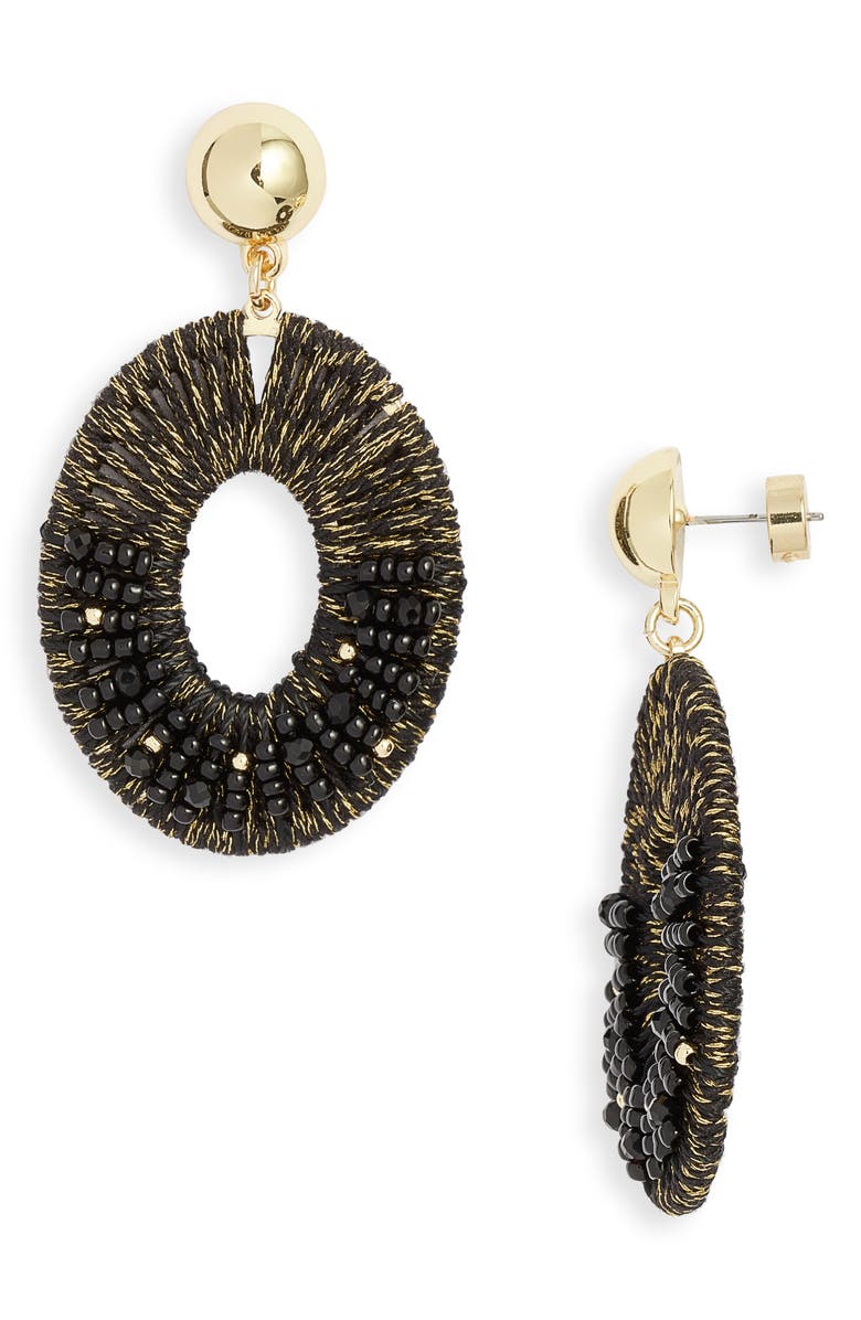Nordstrom Beaded Oval Drop Earrings, Main, color, Black- Gold