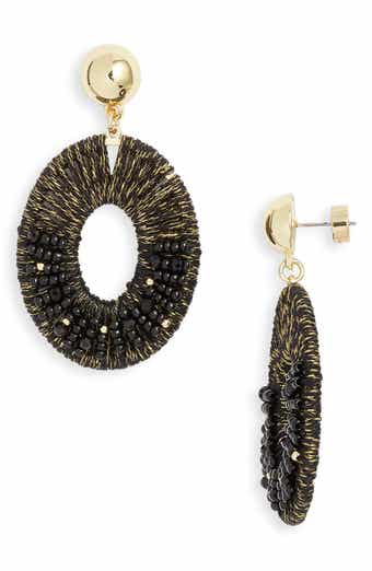 Beaded Oval Drop Earrings
