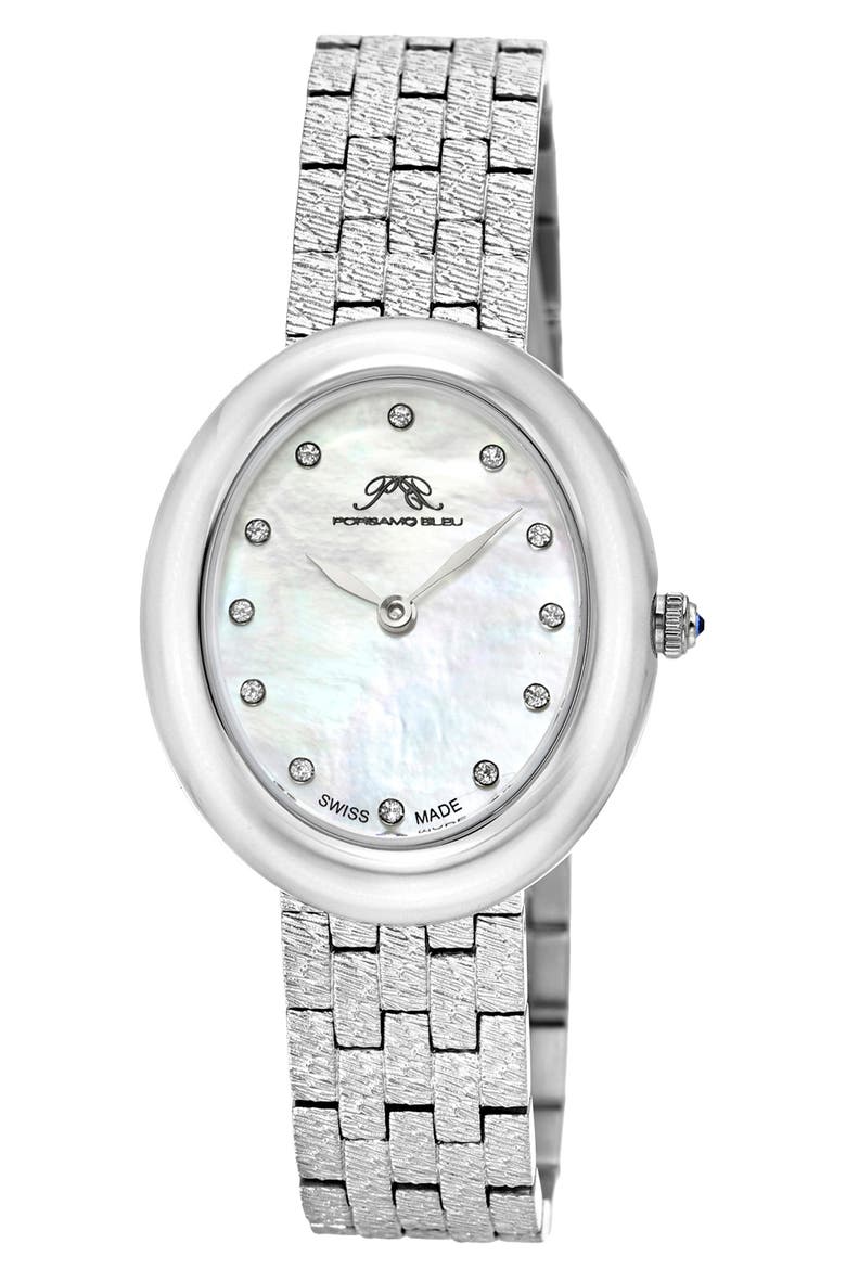 Women's Porsamo Bleu Angelica Oval MOP Dial Stainless Steel Watch, Main, color, SILVER