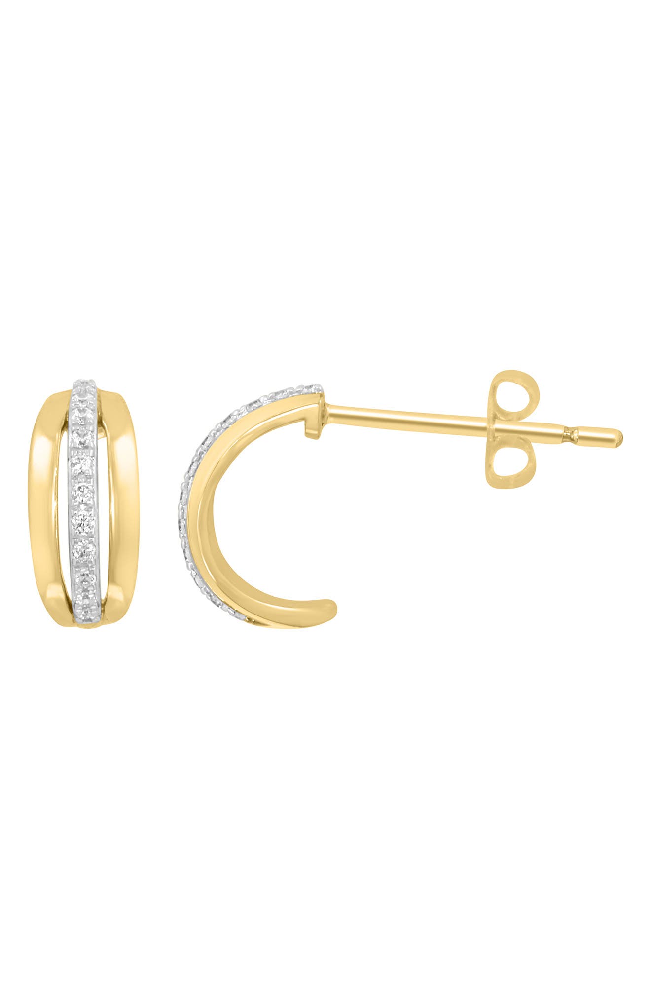 14K Gold Plated Sterling Silver Diamond Hoop Earrings