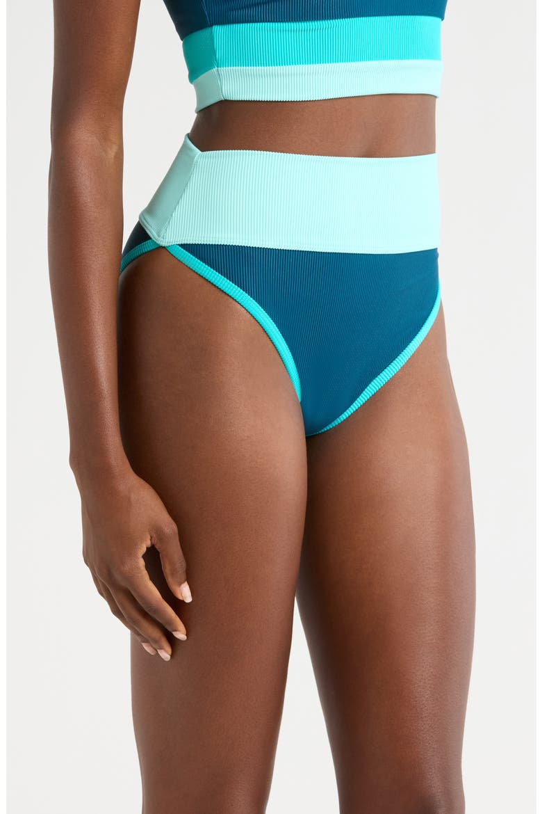 Emmy Colorblock High Waist Bikini Bottoms, Alternate, color, SEASHORE COAST