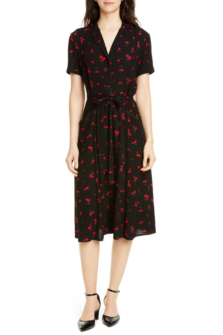 Maria Cherry Print Shirtdress, Main, color, BLACK CHERRY