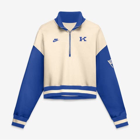 Women's Nike Natural/Royal Kentucky Wildcats Oversized Legacy Color Block Cropped Quarter-Zip Pullover